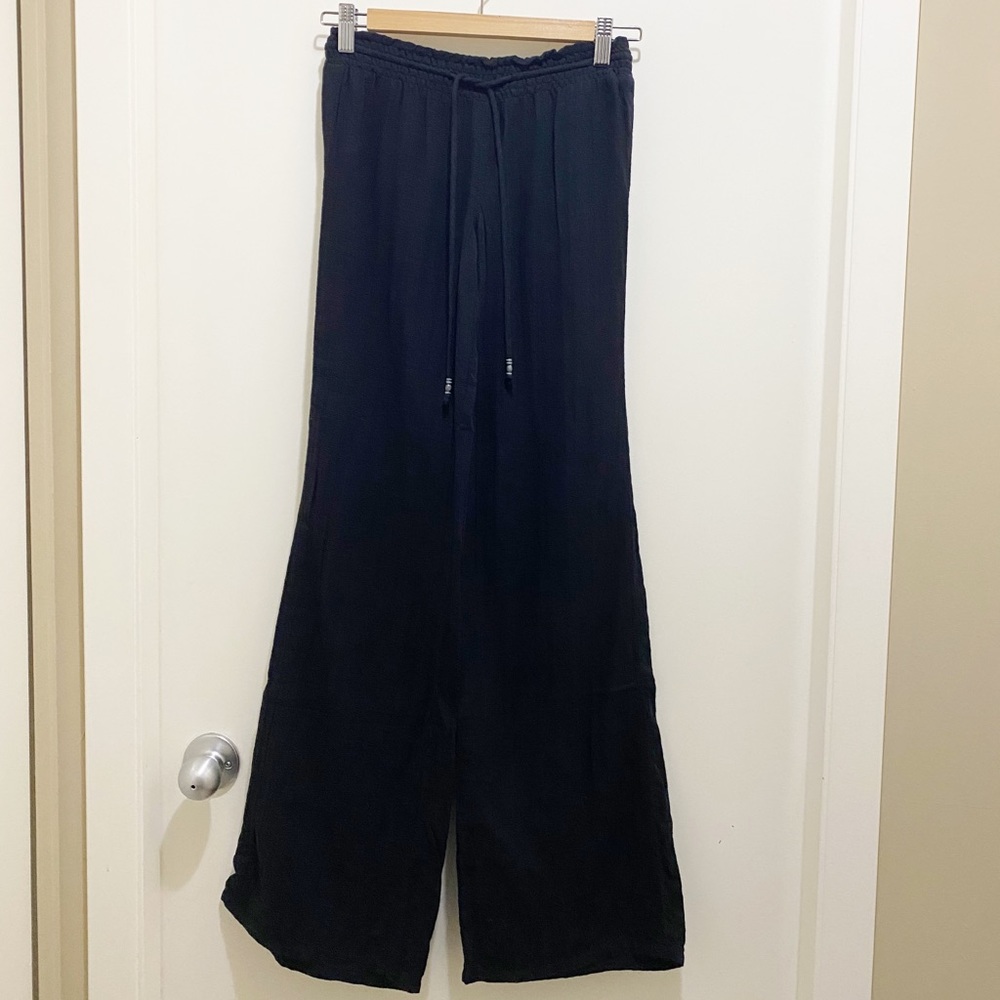 Guess Cotton Drawstring Flare Pants Black S 26